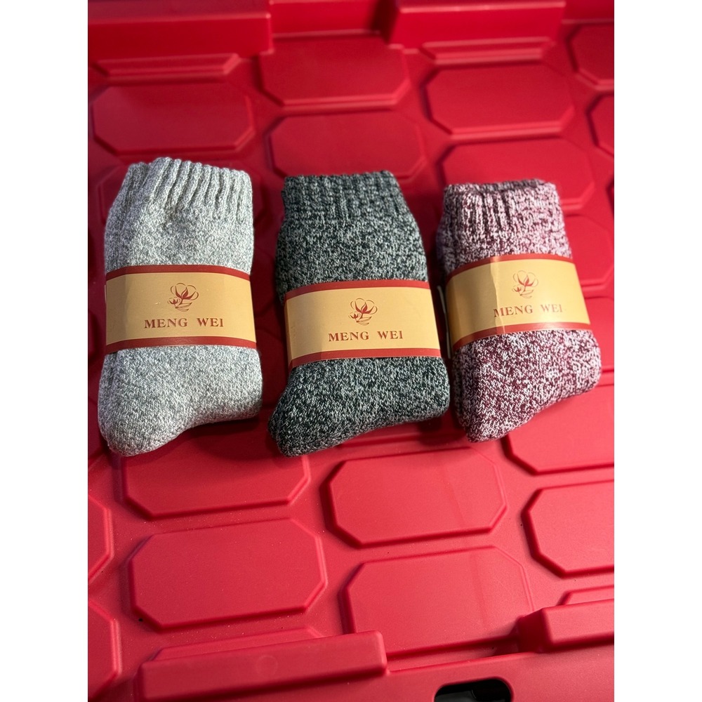 Meng Wei 3 Pack Thermal Crew Socks Thick Marled Knit Terry Lined Winter Gorpcore